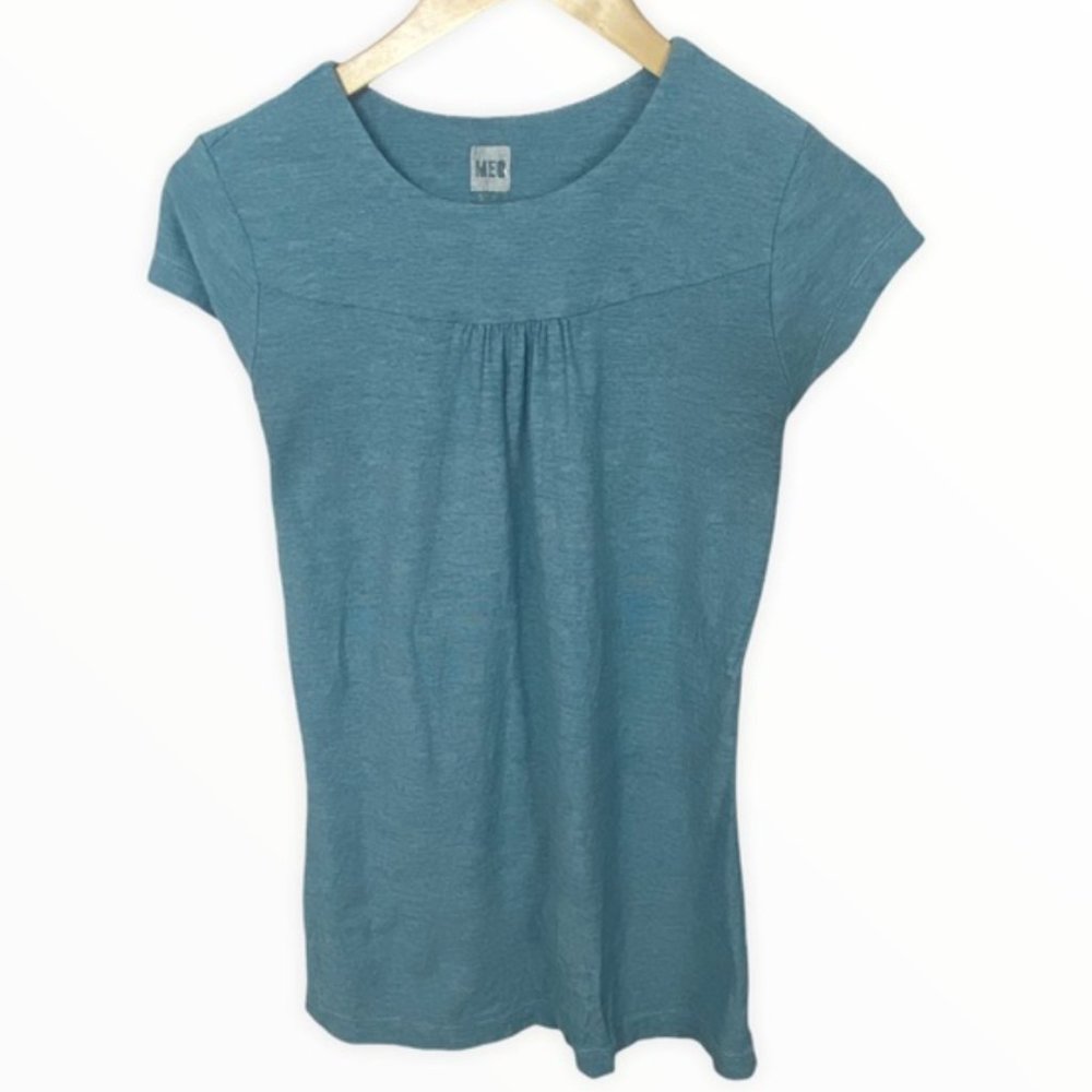 MEC Teal Blue Short Sleeve Tee Top Slim Fit Womens Size Small Mountain Equipment